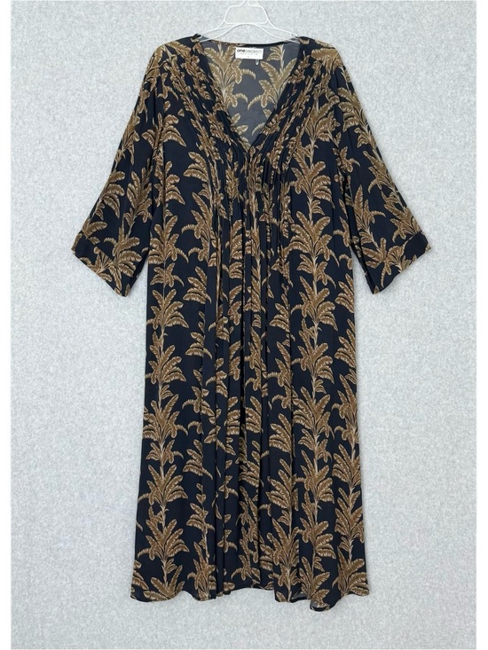 One Season Australia Dresses & Skirts - One Season Australia Navy Blue Brown Tan Palms Long Maxi Dress Kaftan Large READ